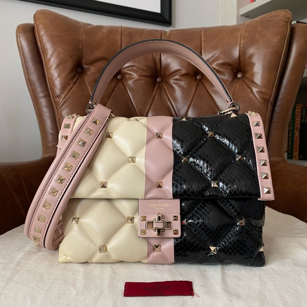 Valentino Garavani Candystud Top Handle Bag Quilted
Leather and Python Medium